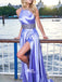 Soft Satin Rainstone Halter Backless A-line Long Prom Dresses , WGP119