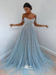 Blue Sky Sparkle Strapless Appliques Sequins A-line Evening Gowns Prom Dresses, WGP203