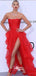 Red Strapless Pleats Tulle Multilayer A-line Slits Evening Gowns Prom Dresses, WGP207