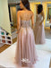 Blush Sweetheart Strapless Rhinestone Beads A-line Tulle Evening Gowns Prom Dresses, WGP229