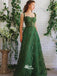 Green Sweetheart Lace Spaghetti Straps A-line Evening Gowns Prom Dresses, WGP240