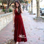 Elegant Burgundy V-neck Velvet Long Wedding Guest Dresses Bridesmaid Dresses, YPS155