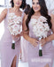 Elegant Squre Mermaid Split Side Long Bridesmaid Dresses YPS119