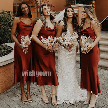 Sexy Dark Red Spaghetti Srap Long Bridesmaid Dresses YPS121