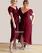 Elegant Simple Red Short Sleeves Long Bridesmaid Dresses, YPS134