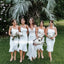 Elegant White One shoulder Mermaid Short Bridesmaid Dresses, YPS146