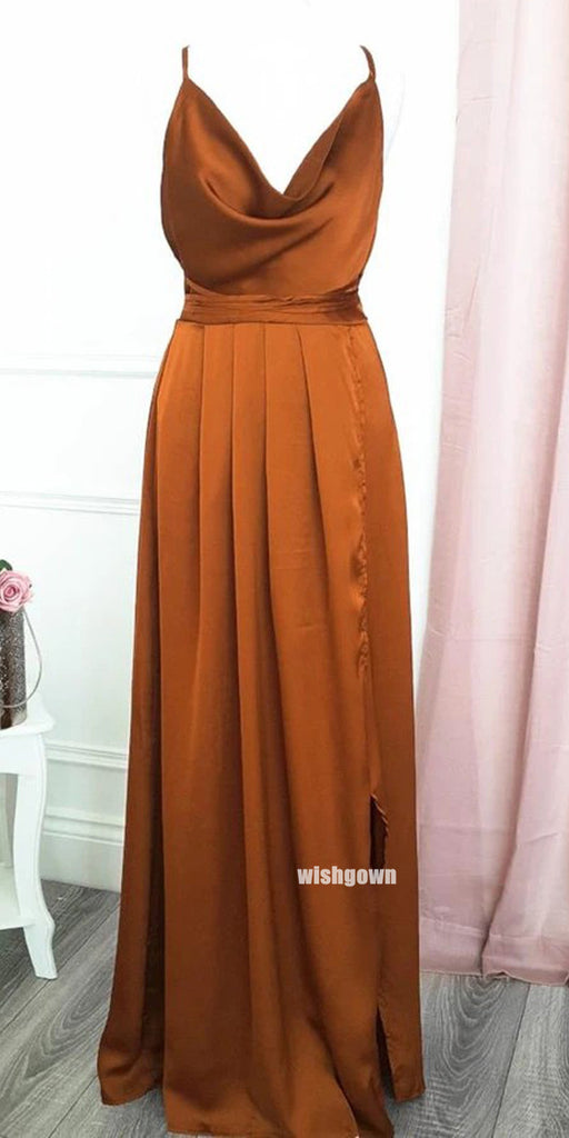 Pretty V-neck Side Split Long Bridesmaid Dresses, YPS154