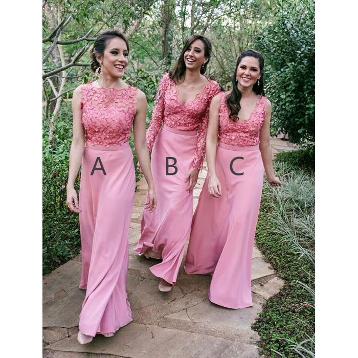 Mismatched Pretty Applique Formal Long Wedding Bridesmaid Dresses, WG457