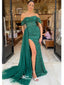 Sexy Green Mermaid Off Shoulder Maxi Long Evening Prom Dresses, WGP252