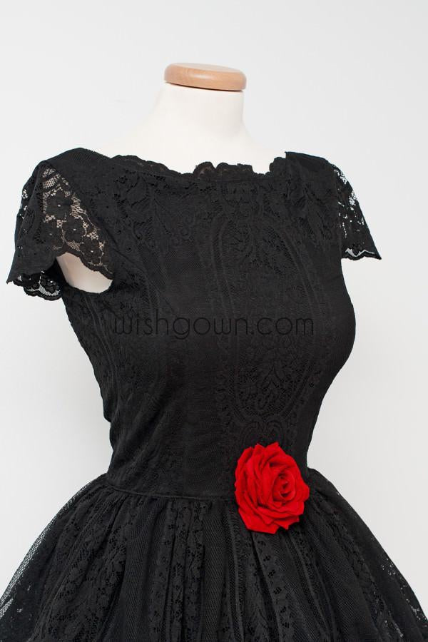 Short Sleeves Little Black Lace Cheap Short Homecoming Dresses, BD00130