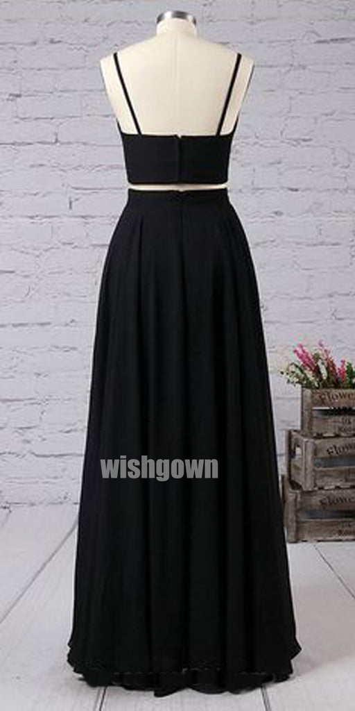 Sexy Two pieces Black High Slit Long Prom Dresses PG1180