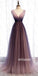 Charming V-neck A-line Tulle Long Prom Dresses PG1190