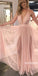 Sexy Pink Spaghetti Strap Tulle Split Long Prom Dresses PG1209