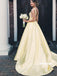 Simple Yellow V-neck Stain Long Prom Dresses PG1232