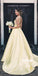 Simple Yellow V-neck Stain Long Prom Dresses PG1232