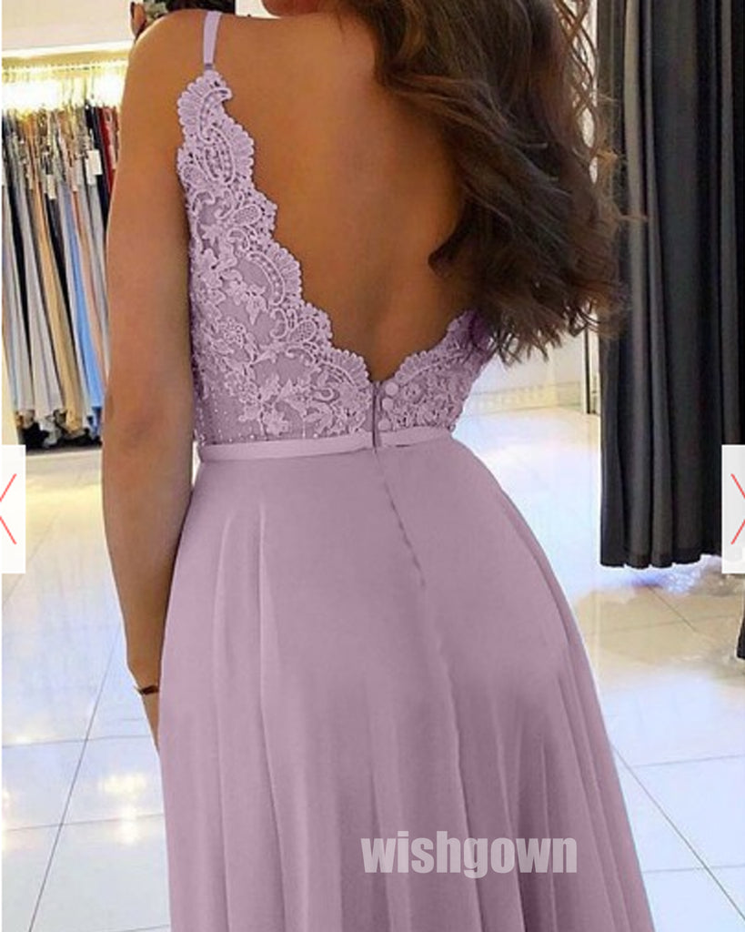 Purple Spaghetti Straps Lace-up Chiffon Long Prom Dresses PG1234