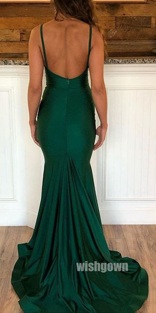 Elegant Emerald Spaghetti Straps Mermaid Prom Dresses PG1241