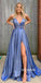 Sexy V-neck Side Split Stain Prom Dresses PG1244