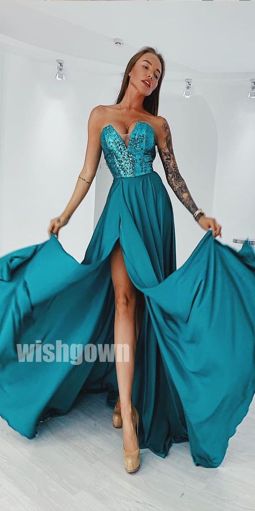 A-line Sleeveless Side Slit Long Prom Dresses PG1115