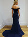 Navy Off the Shoulder Elegant Cheap Long Prom Bridesmaid Dresses, SG122