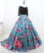 Half Sleeves Black Lace Satin Flowers Long Prom Dresses, SG132