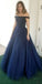 Off the Shoulder Tulle Beaded Open Back Long Prom Dresses, SG125