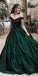 Off the Shoulder Green Inexpensive Long Prom Dresses, SG134