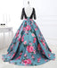 Half Sleeves Black Lace Satin Flowers Long Prom Dresses, SG132