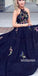 Halter Navy Formal A Line Cheap Long Prom Dresses, SG113