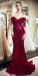 Off the Shoulder Mermaid Sparkle Burgundy Evening Prom Dresses, SG145