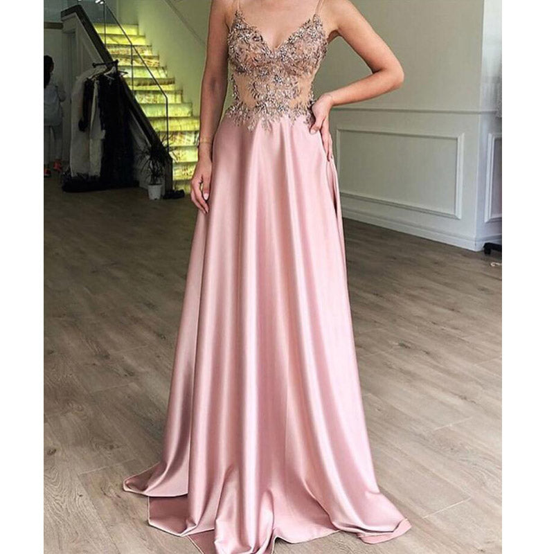 Spaghetti Strap Unique Applique Formal A Line Long Prom Dresses, SG162