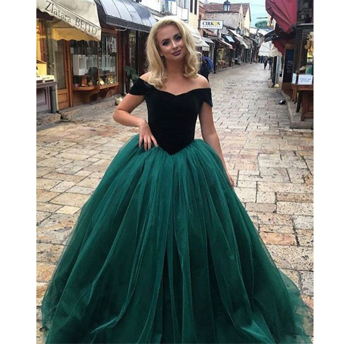 Off the Shoulder Teal green Ball Gown Long Prom Dresses, SG121