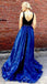 Royal Blue Sexy Long Side Slit Cheap Formal Long Prom Dresses, PD0049