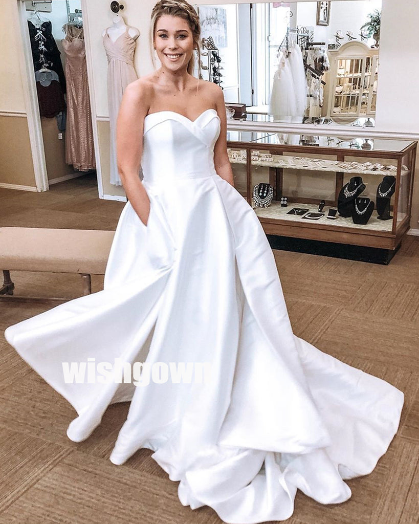 Sexy Sweetheart Split Side Simple Long Bridal Dresses WDH018