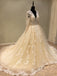 Luxury Long Sleeves Tulle Applique Charming Long V Neck Bridal Wedding Dress, WG680