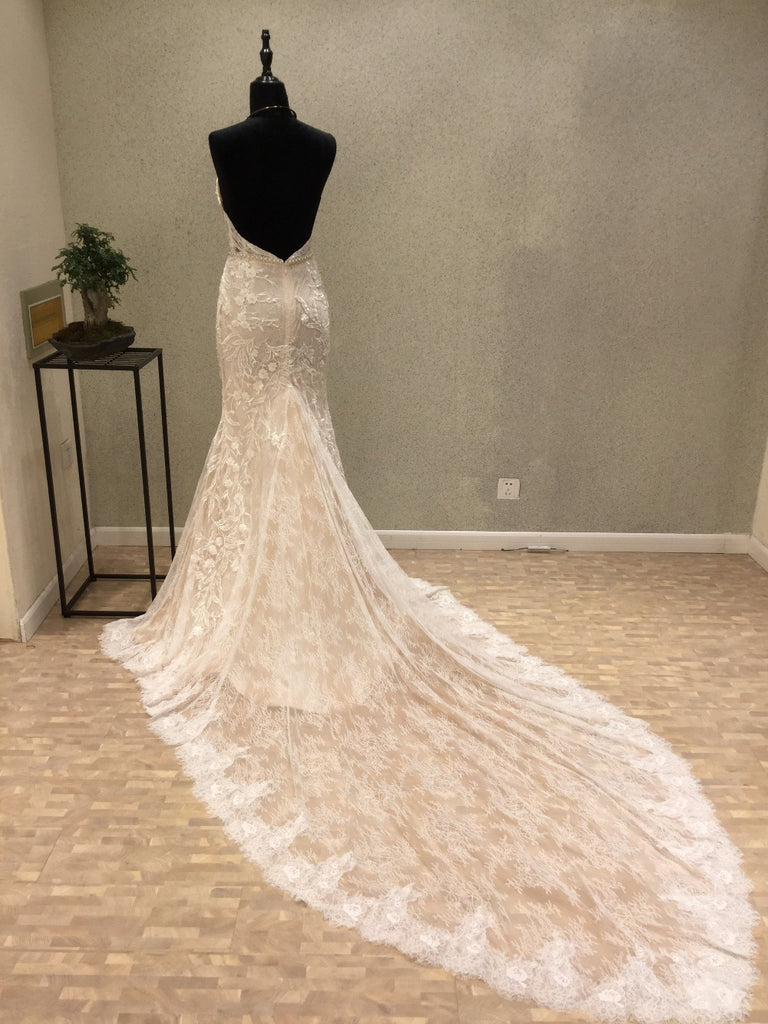 Affordable Unique Haler Mermaid Open Back Long Cheap Wedding Dress, WG686 - Wish Gown