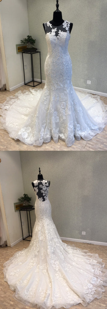 Mermaid Seen Through Back Lace Popular Long Cheap Bridal Wedding Dress, WG695